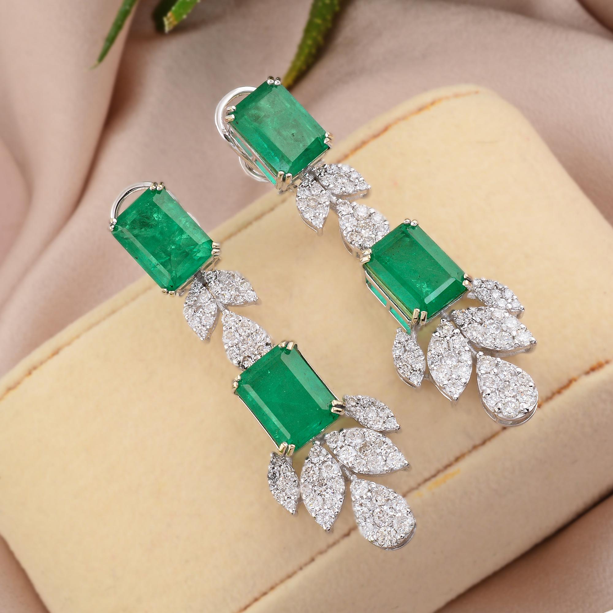 Modern Processed Gemstone Dangle Earrings Diamond Solid 14k White Gold Fine Jewelry For Sale