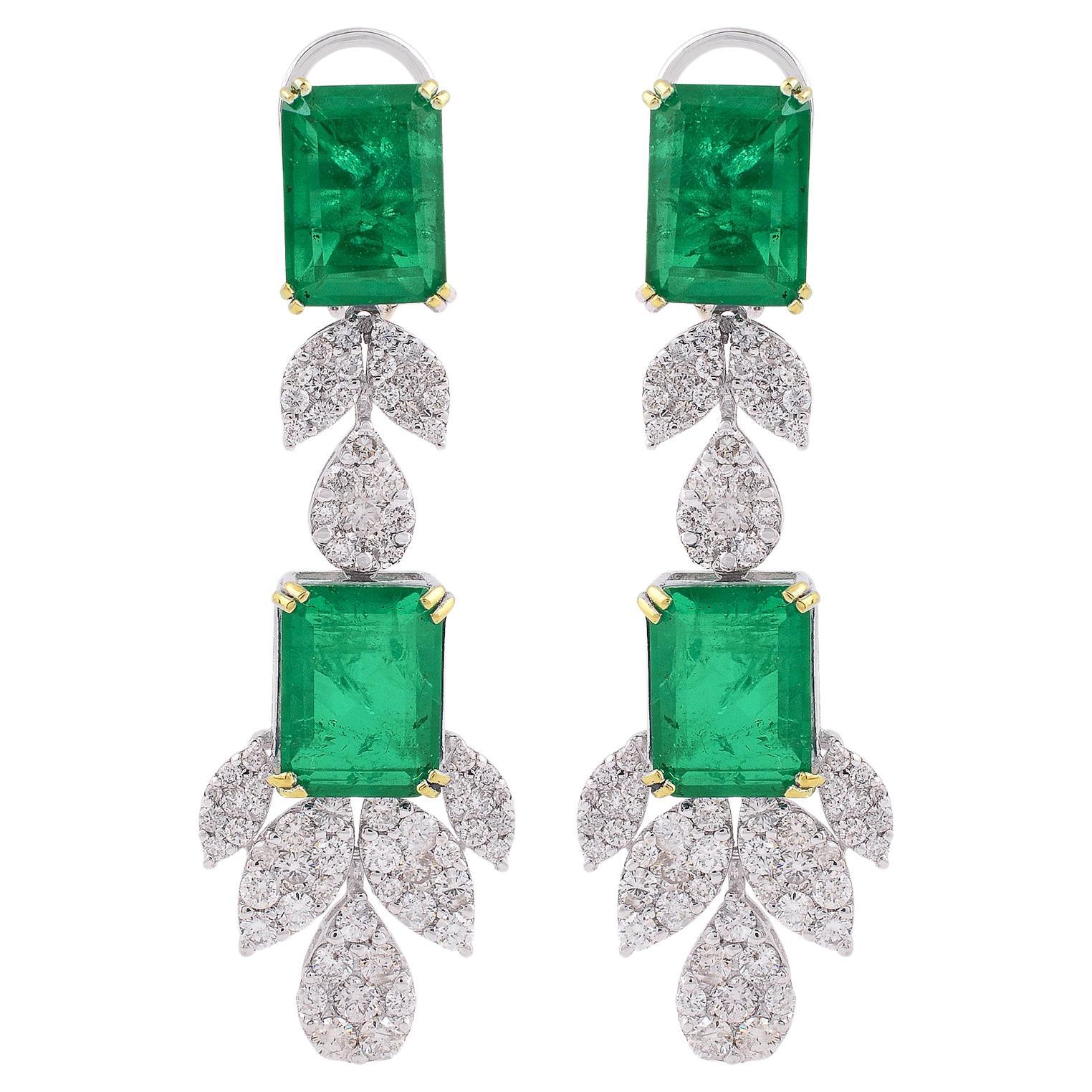 Processed Gemstone Dangle Earrings Diamond Solid 14k White Gold Fine Jewelry