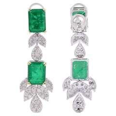 Processed Gemstone Dangle Earrings Diamond Solid 18k White Gold Fine Jewelry