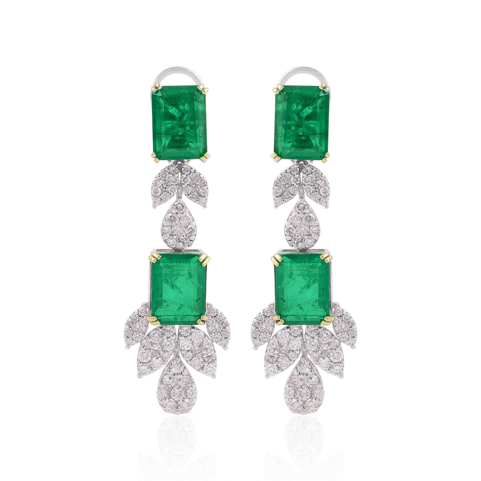 Processed Gemstone Dangle Earrings Diamond Solid 18k White Gold Fine Jewelry