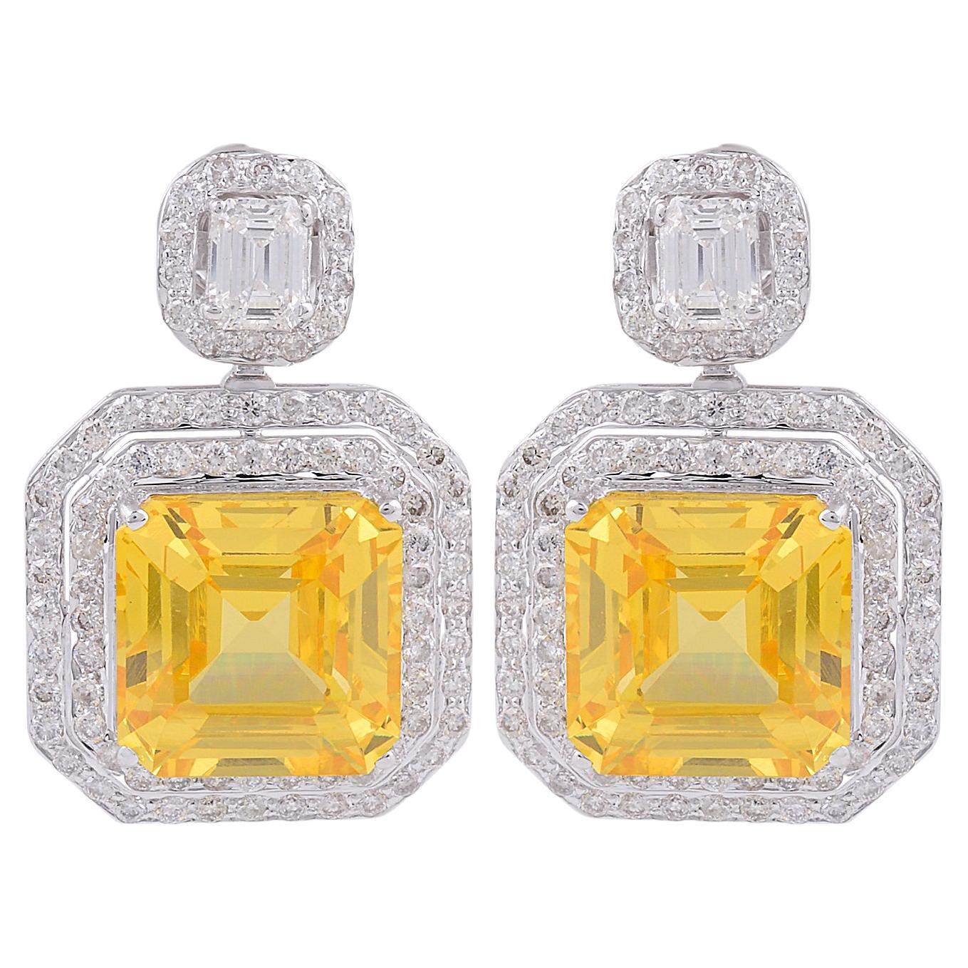 Processed Gemstone Dangle Earrings SI/HI Diamond 18 Karat White Gold Jewelry For Sale