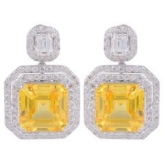 Processed Gemstone Dangle Earrings SI/HI Diamond 18 Karat White Gold Jewelry