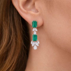 Processed Gemstone Diamond Cluster Dangle Earrings 14 Karat White Gold