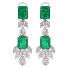 Processed Gemstone Diamond Cluster Dangle Earrings 14 Karat White Gold