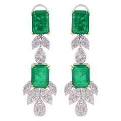 Processed Gemstone Diamond Cluster Dangle Earrings 18 Karat White Gold