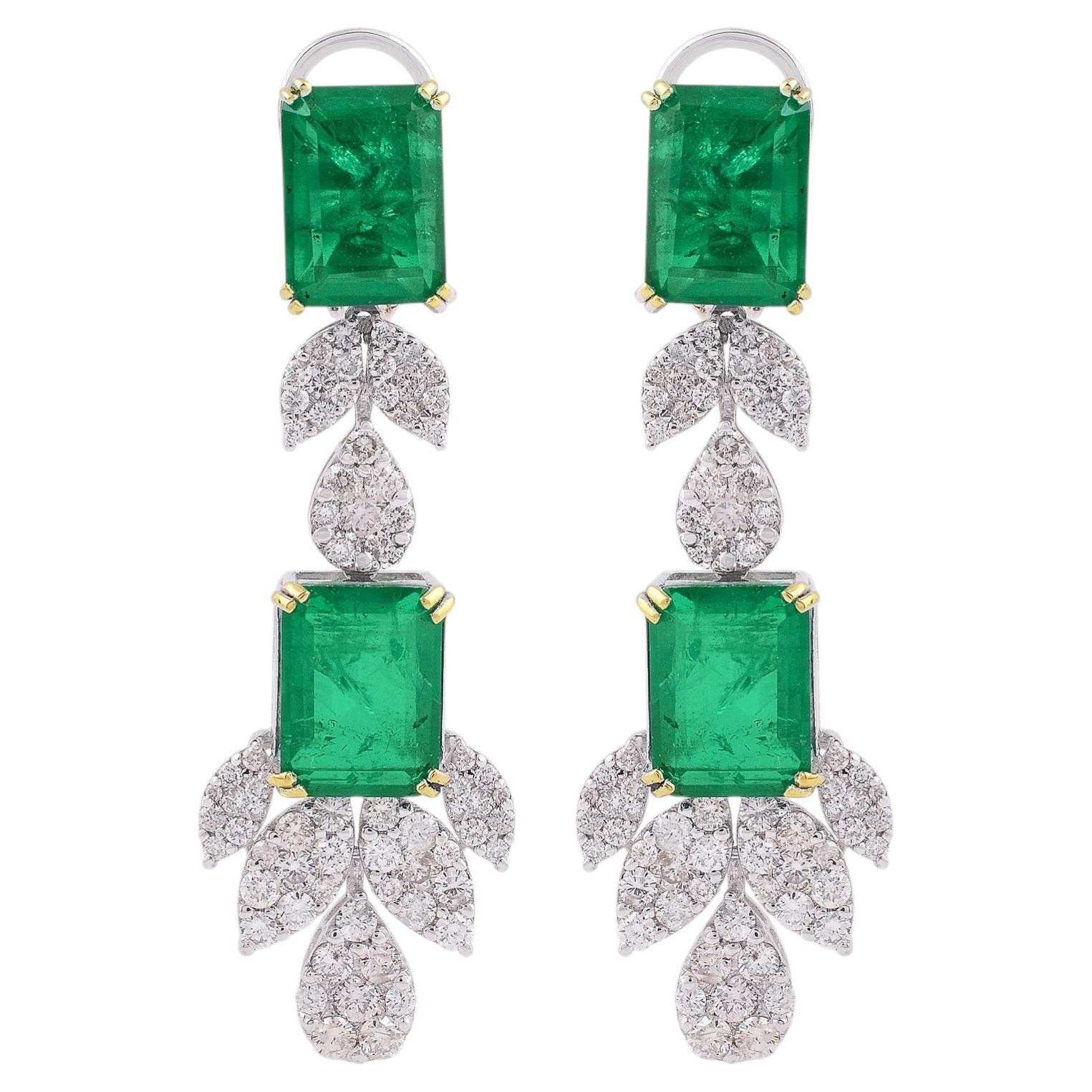 Processed Gemstone Diamond Cluster Dangle Earrings 18 Karat White Gold For Sale