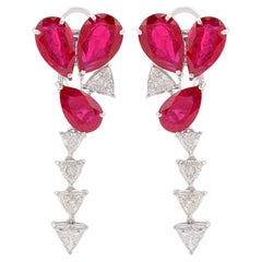Boucles d'oreilles en or blanc 18 carats avec diamant trillion de couleur HI et pureté SI