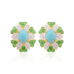 Pendientes de esmeralda procesada Diamante macizo Joyas de oro amarillo de 18 quilates