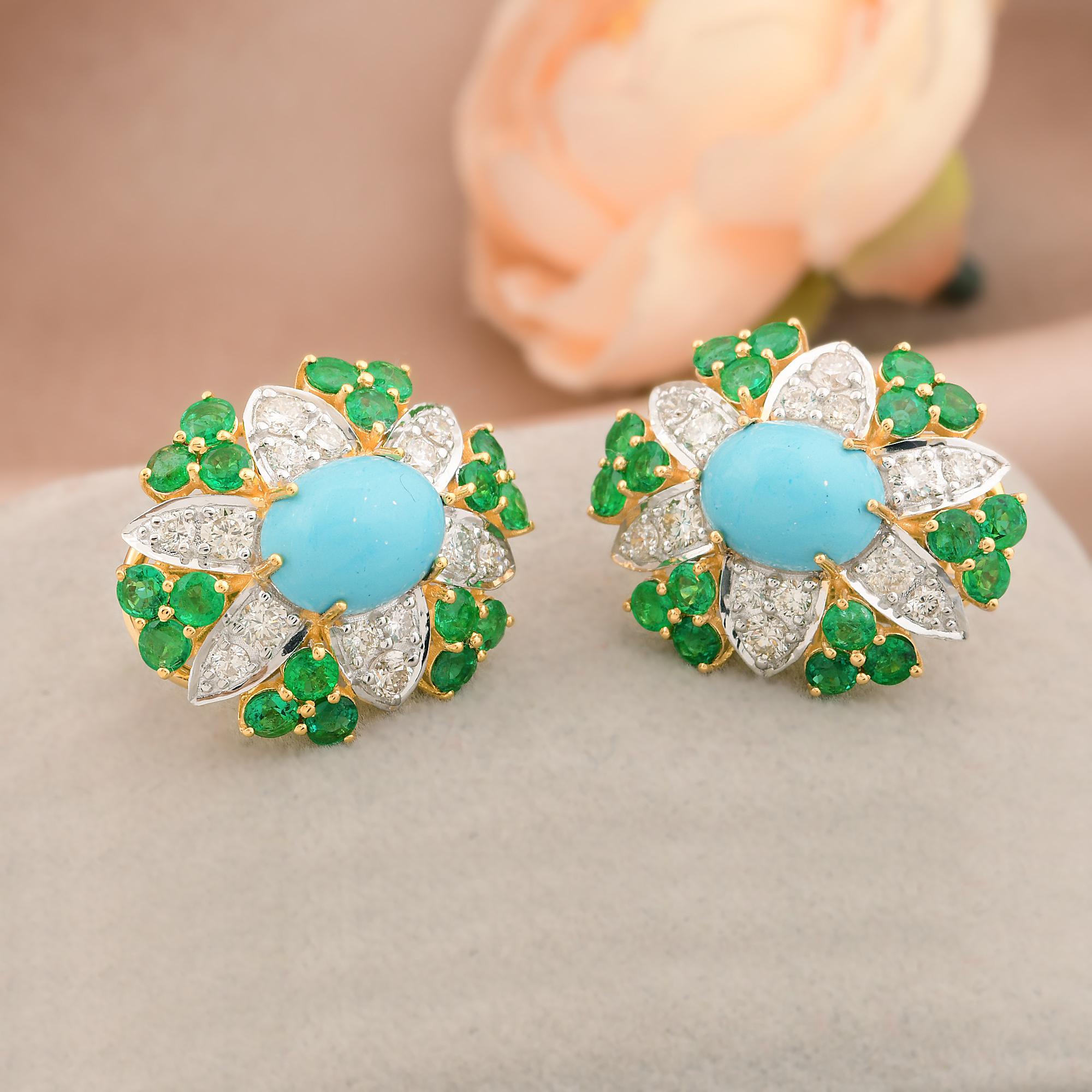 Oval Cut Processed Gemstone Emerald Stud Earrings Diamond Solid 18k Yellow Gold Jewelry For Sale