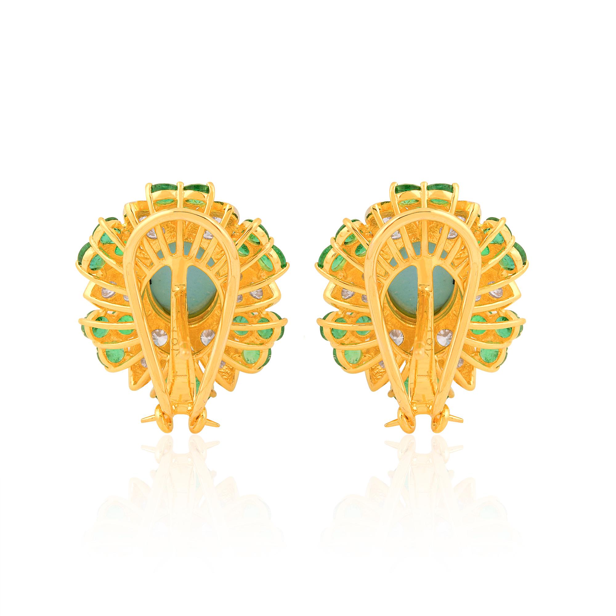 Donna Gemma lavorata Orecchini con smeraldo Diamante Gioielli in oro giallo massiccio 18k in vendita