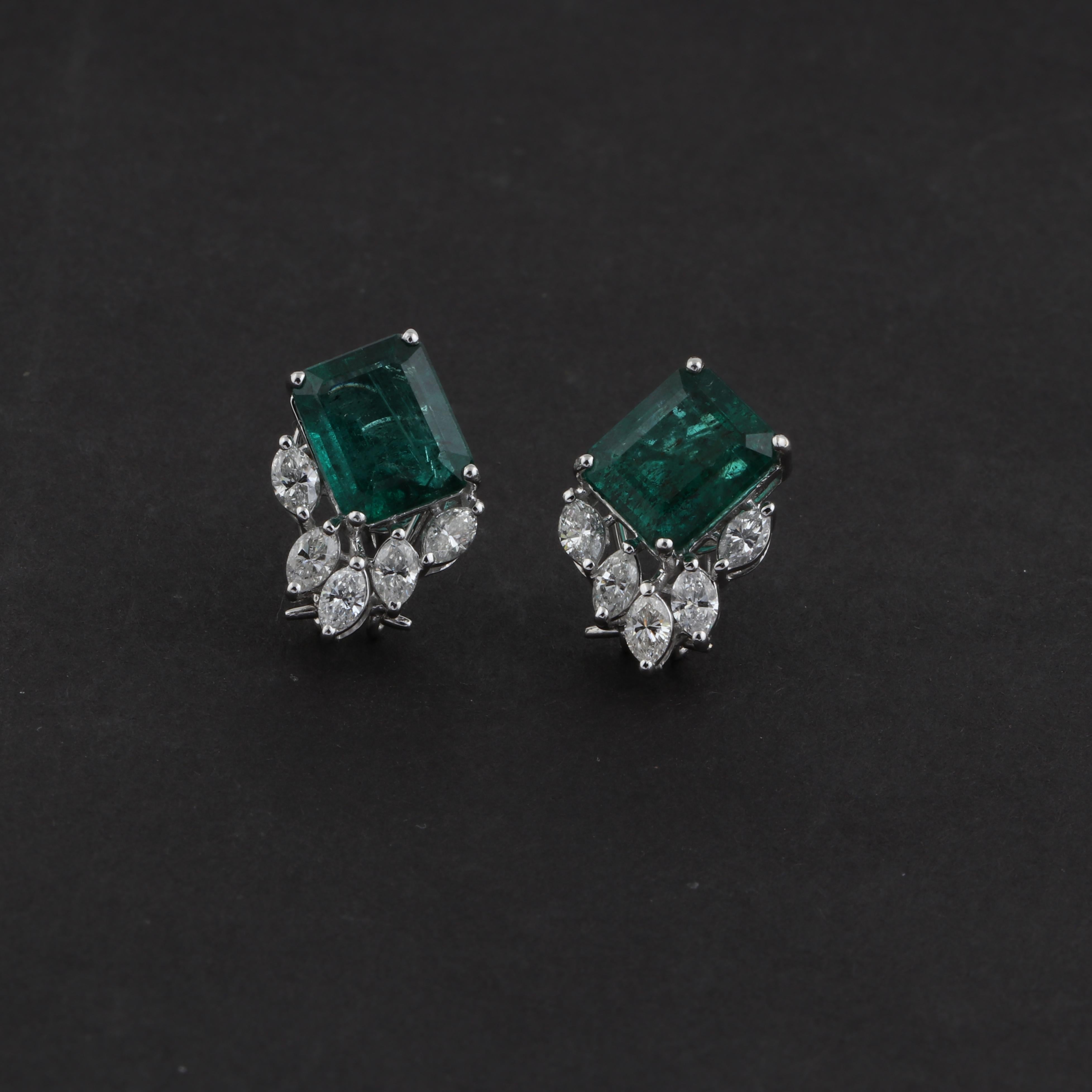 Processed Gemstone Stud Earrings Marquise Diamond Solid 18k White Gold Jewelry For Sale 1