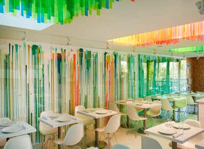 Contemporary Restaurant Open Plan. Stripe Cafe at Palos Verdes Art Center by Doug Meyer Studio.