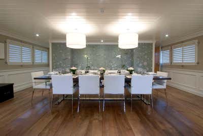 Eclectic Transportation Dining Room. 53m Luxury Yacht by Peter Mikic Interiors.