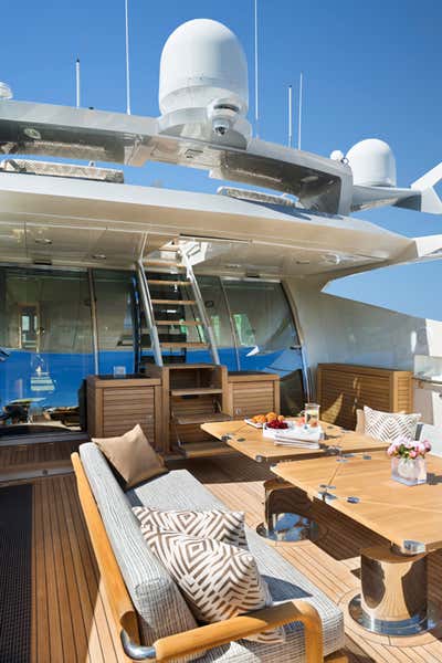 Eclectic Transportation Patio and Deck. 36.5m Palmer Johnson Motorboat by Peter Mikic Interiors.