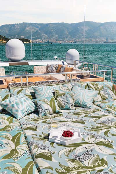 Eclectic Transportation Patio and Deck. 36.5m Palmer Johnson Motorboat by Peter Mikic Interiors.