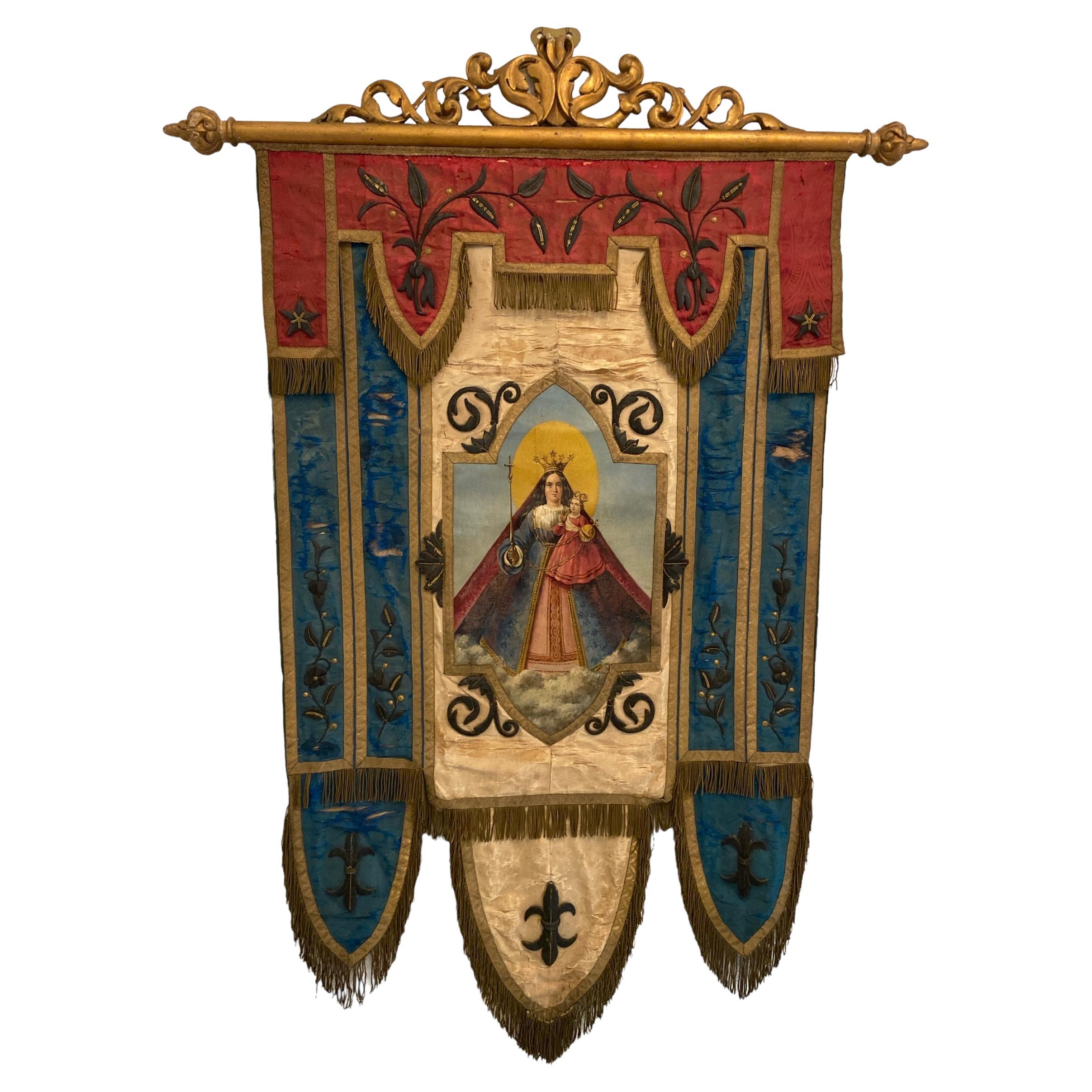 bannière de la procession avec Maria et enfant