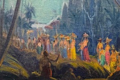 "Procession in Bali", Atmospheric Oil Painting by American Muralist, 1930