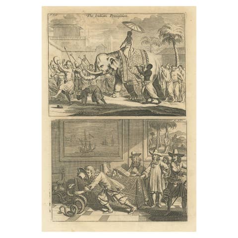 Procession of an Elephant & Dancing Monks in Ceylon & Catching a Snake, Ca.1730
