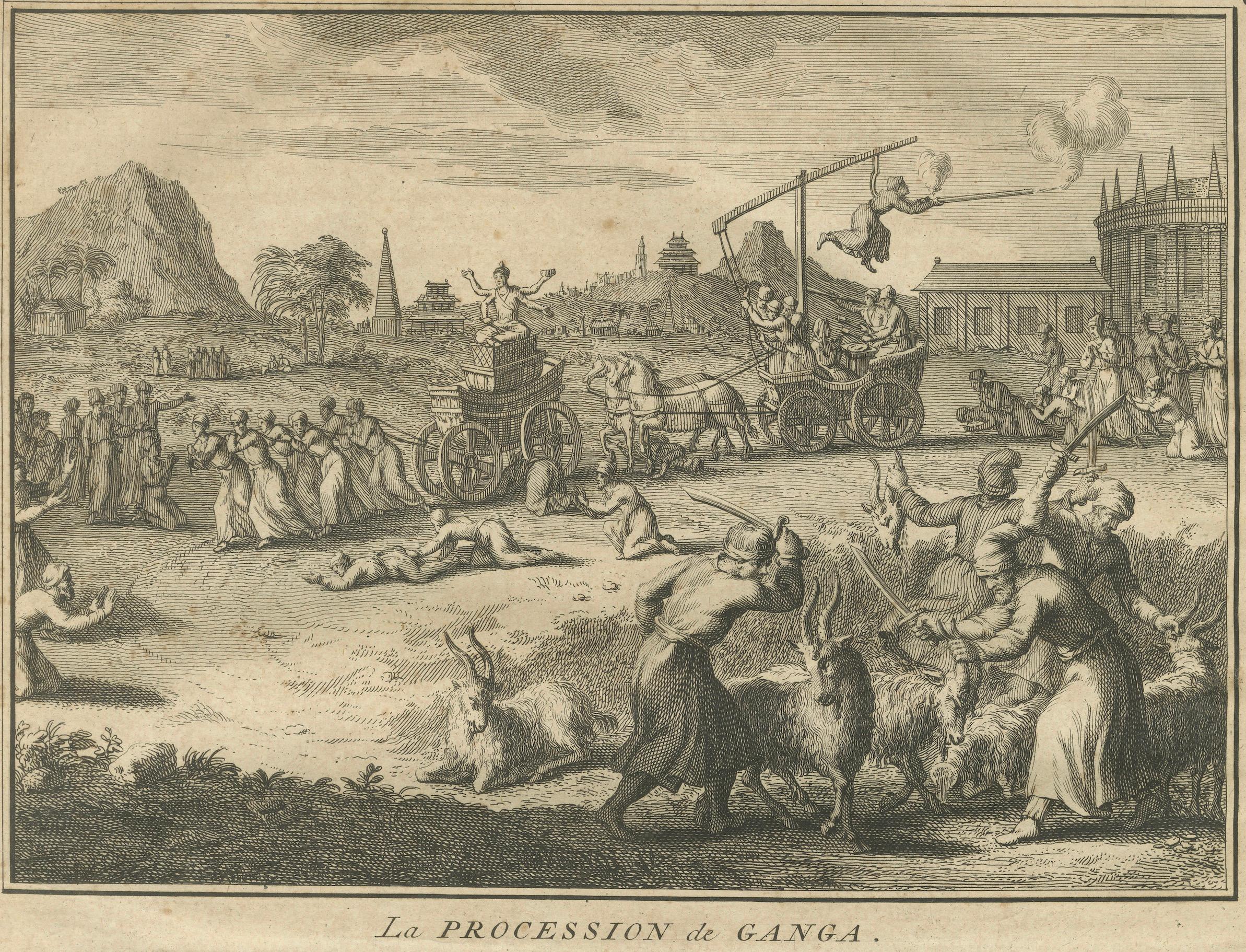 Procession du Ganga et fête de Huly - Gravure ancienne de l'Inde du XVIIIe siècle en vente 4