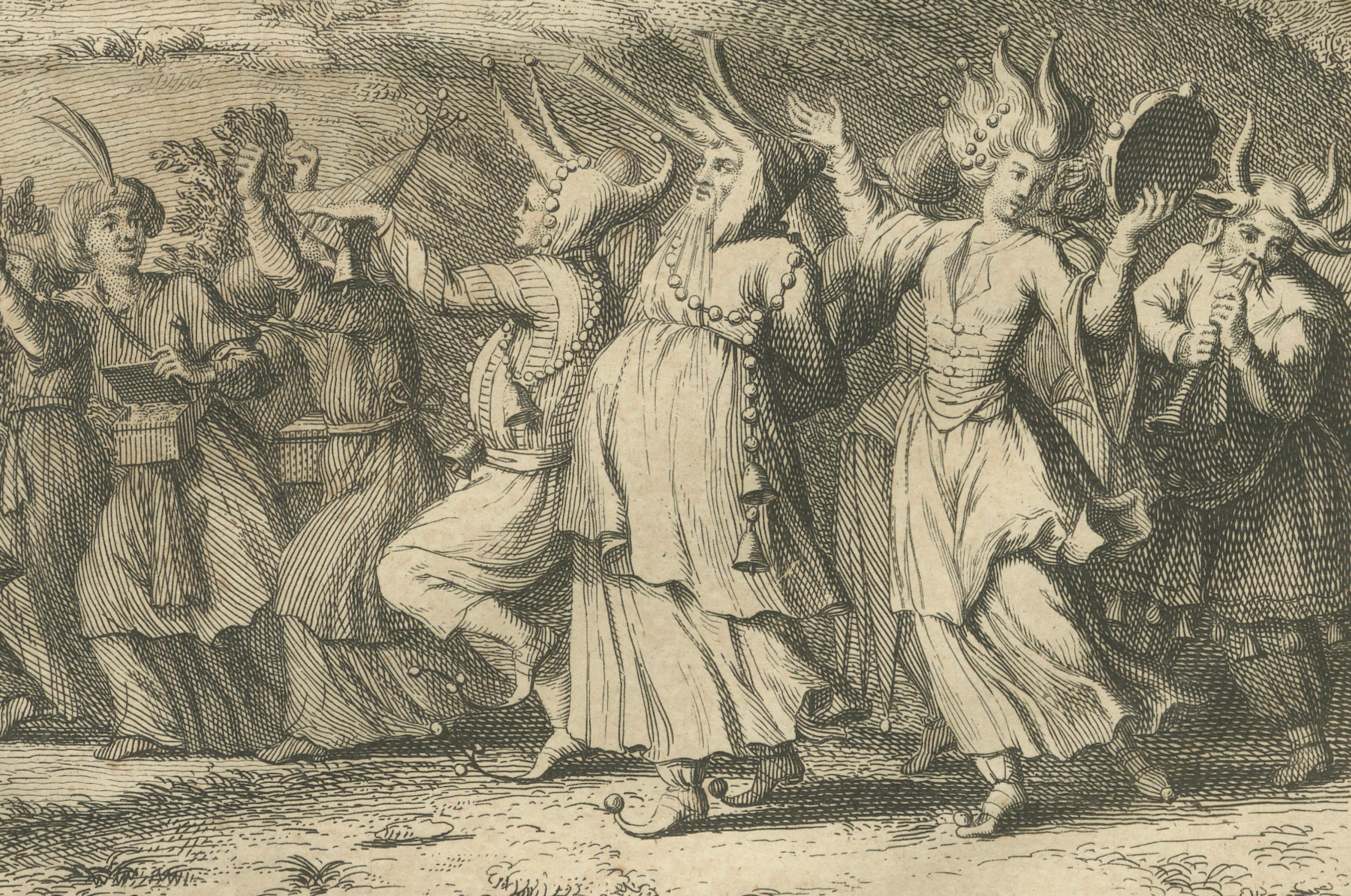 Titre : Procession du Ganga et festival de Huly - Gravure ancienne de l'Inde du 18e siècle

Description :
Cette étonnante gravure sur cuivre, publiée vers 1734, présente deux scènes richement détaillées décrivant les fêtes religieuses et culturelles