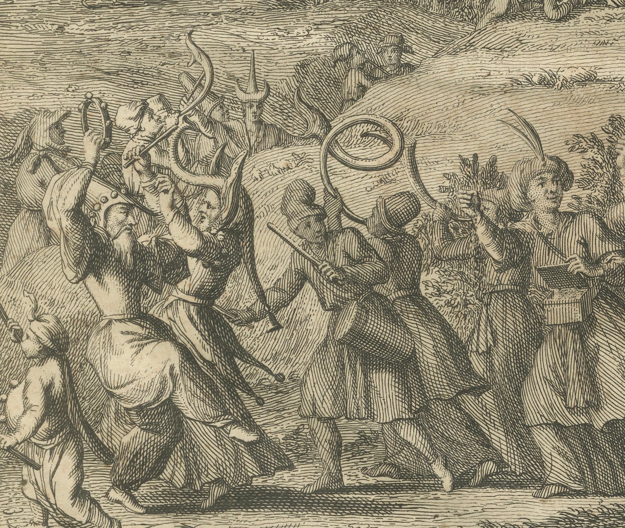 Gravé Procession du Ganga et fête de Huly - Gravure ancienne de l'Inde du XVIIIe siècle en vente