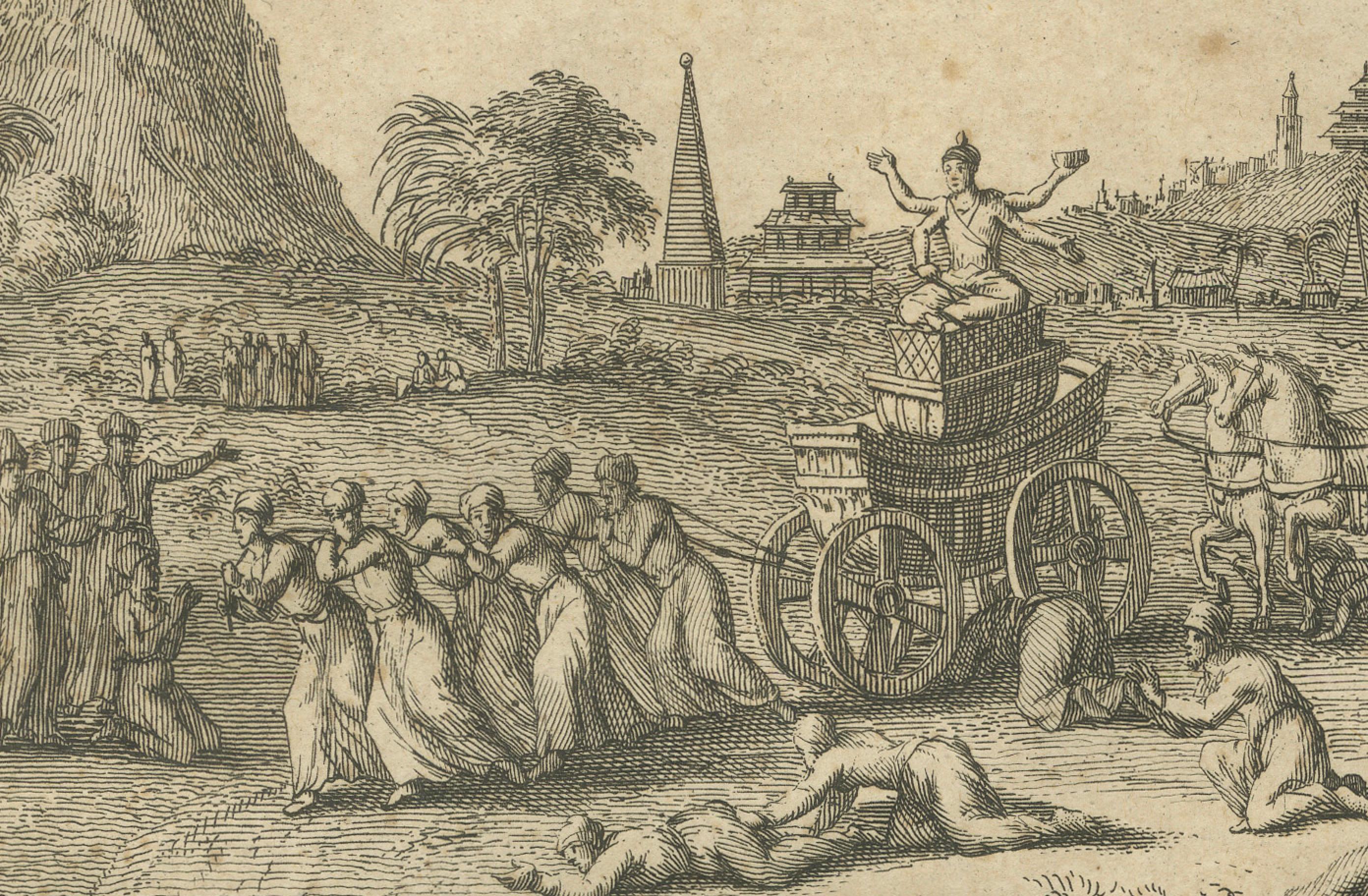 Procession du Ganga et fête de Huly - Gravure ancienne de l'Inde du XVIIIe siècle en vente 2