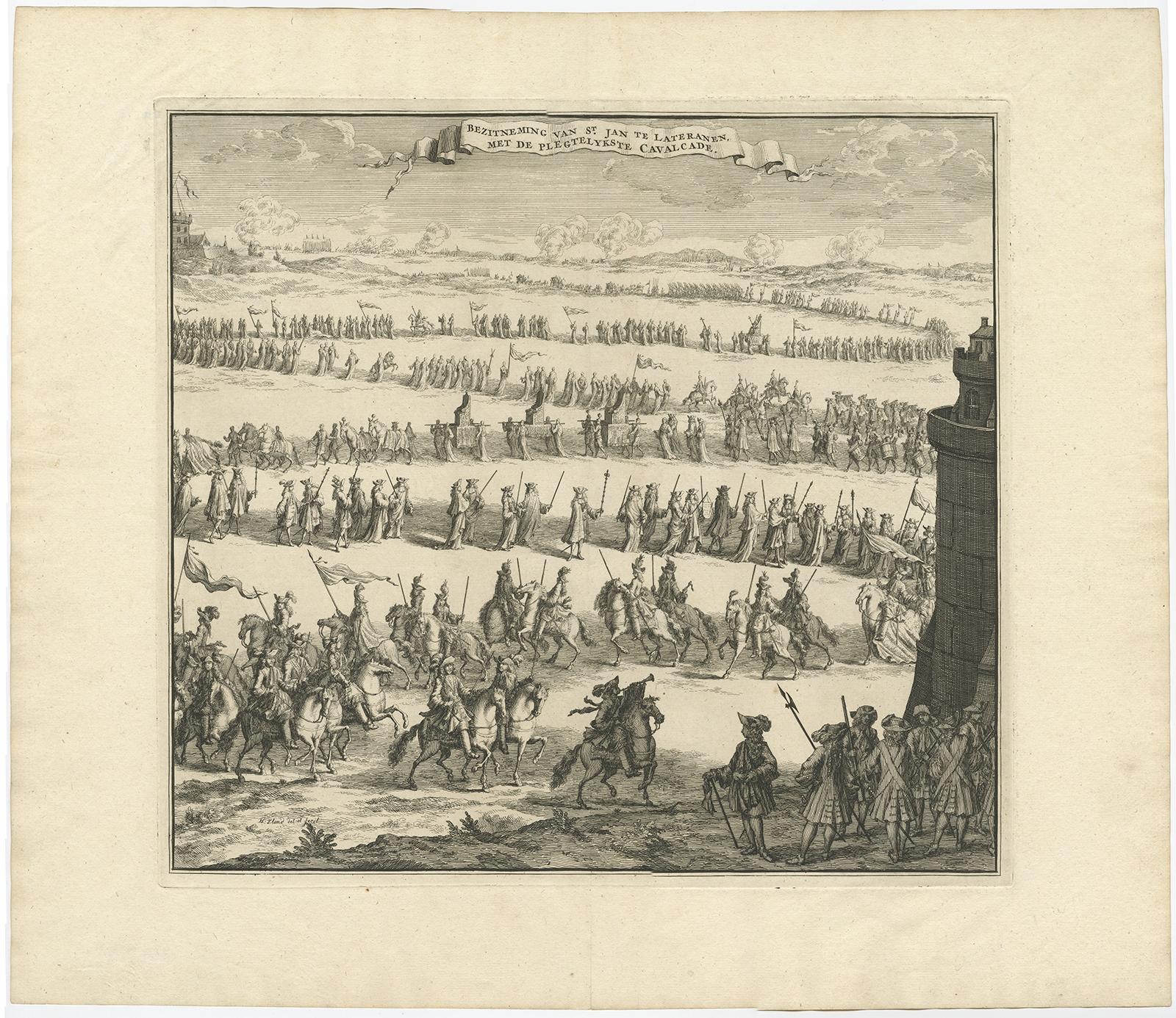 Procession of Horsemen and Cardinals During the Entrance of a New Pope, ca.1700 In Good Condition For Sale In Langweer, NL
