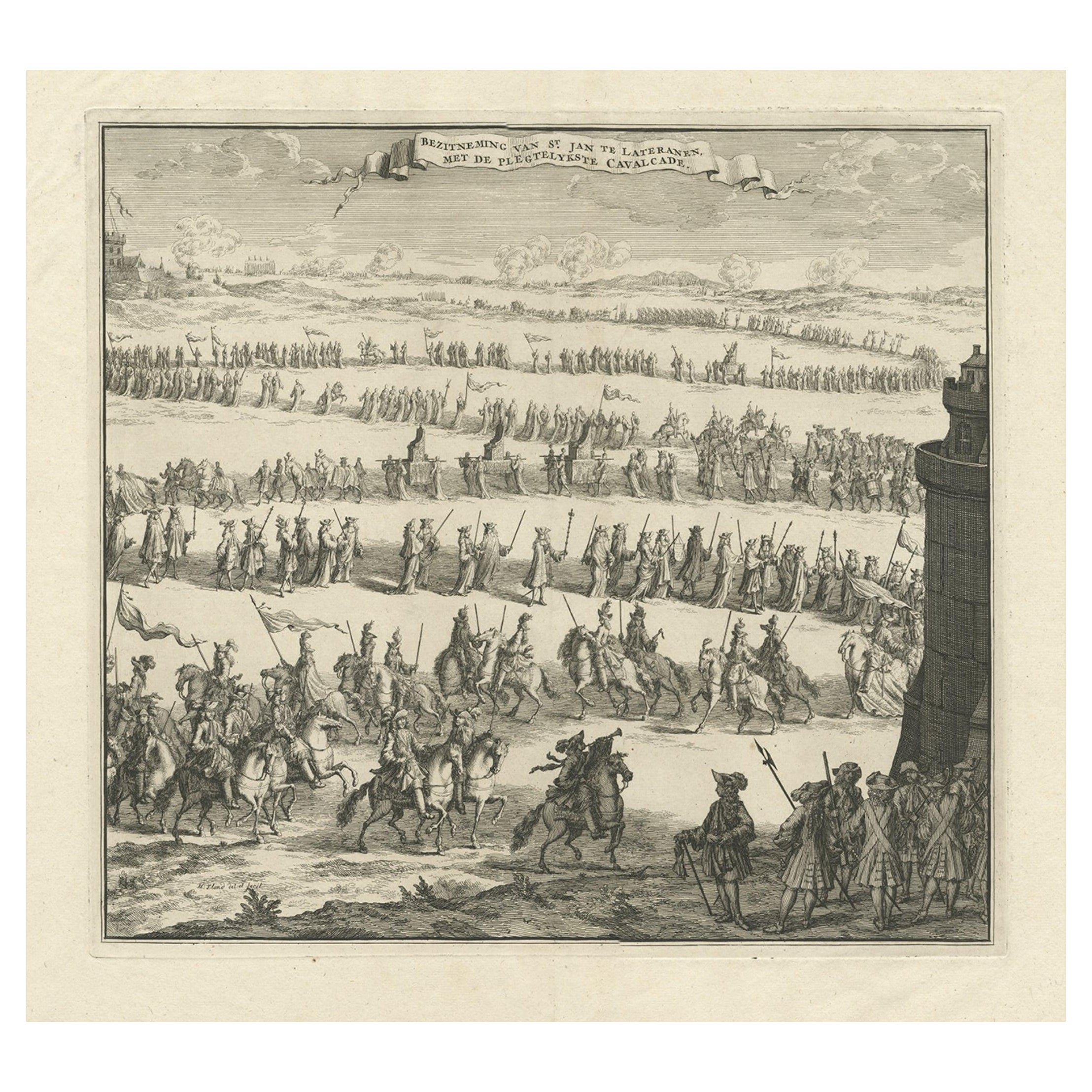 Prozession von Reitern und Kardinälen beim Einzug eines neuen Papstes, ca. 1700