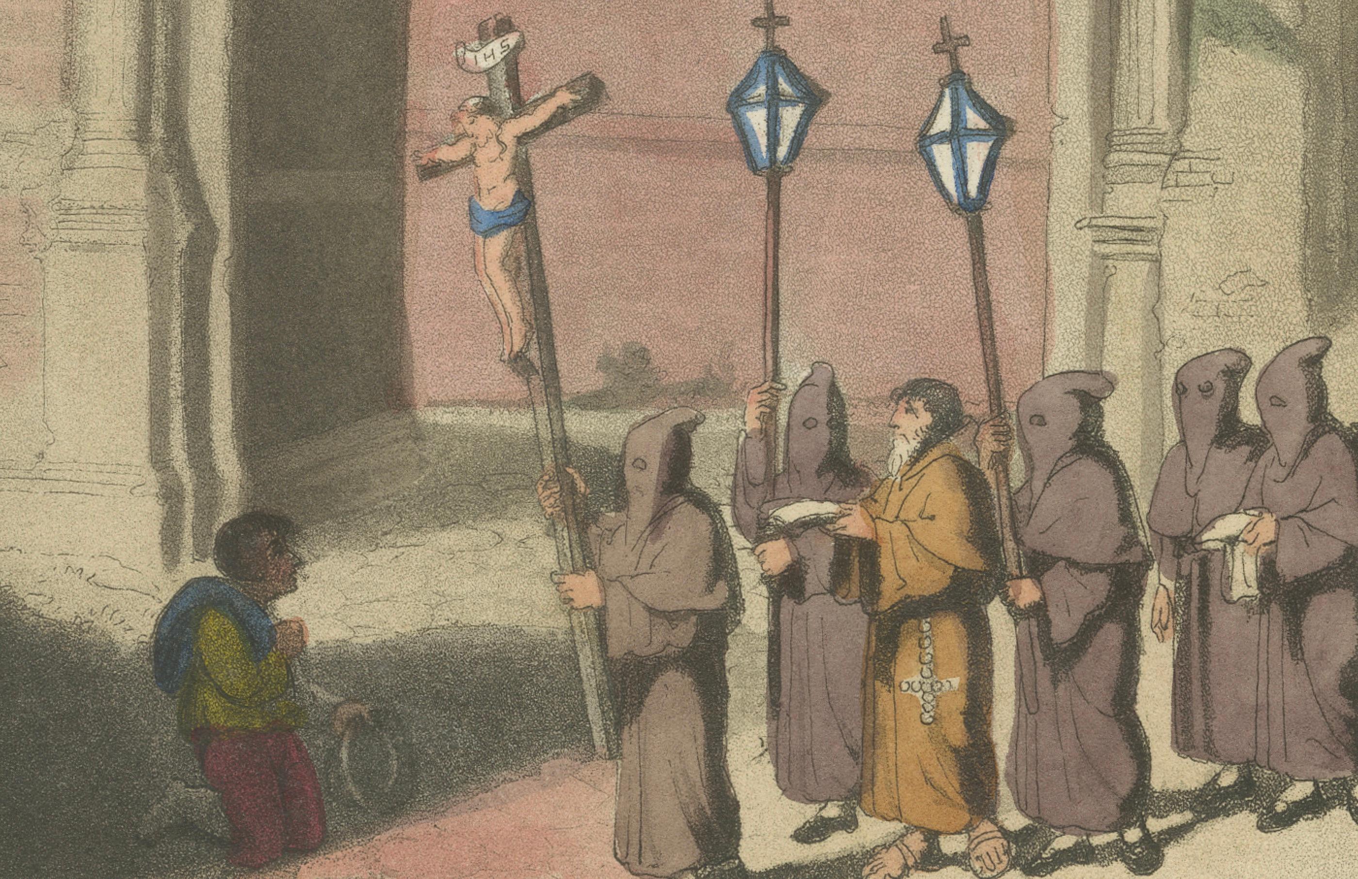 Procession au Colisée par l'arc de Titus, Rome, 1824

Cette captivante gravure coloriée à la main intitulée 