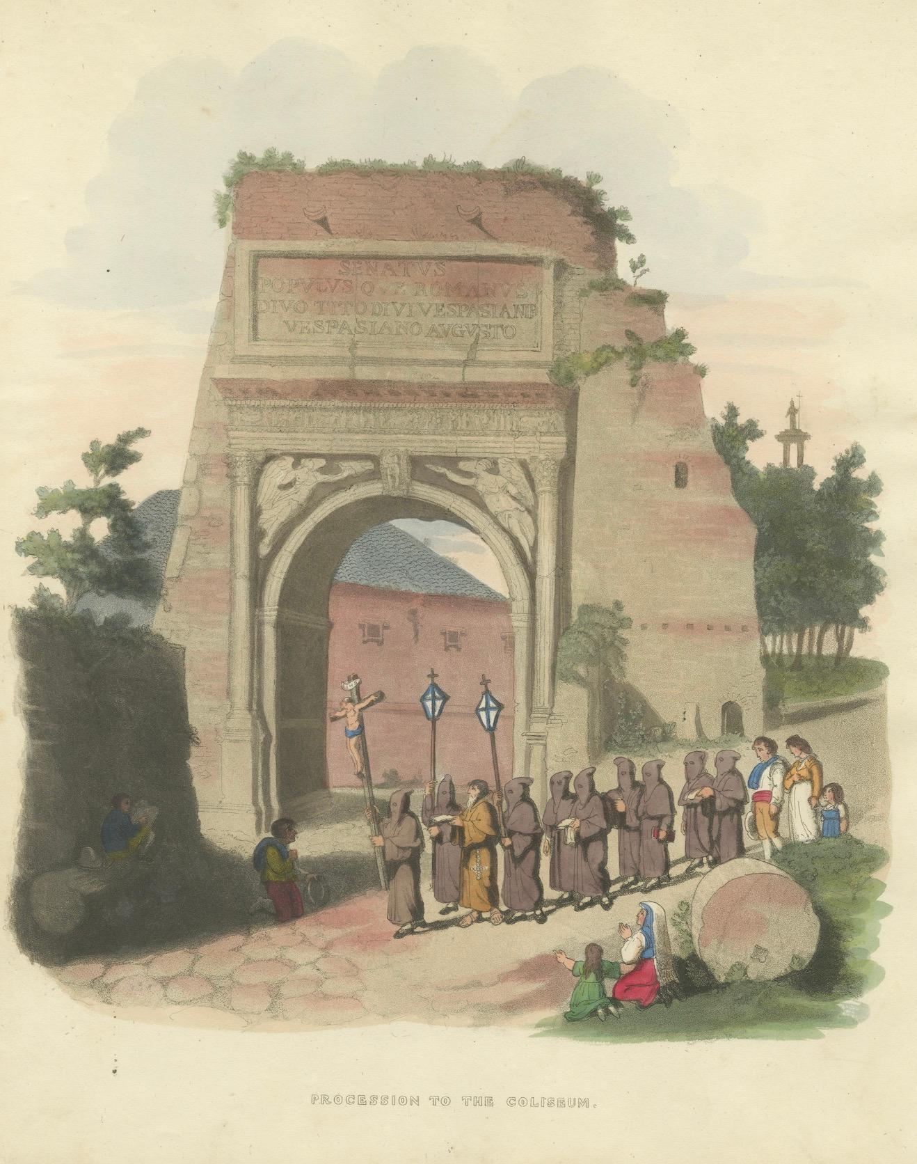 Papier Procession au Colisée par l'arc de Titus, Rome, 1824 en vente