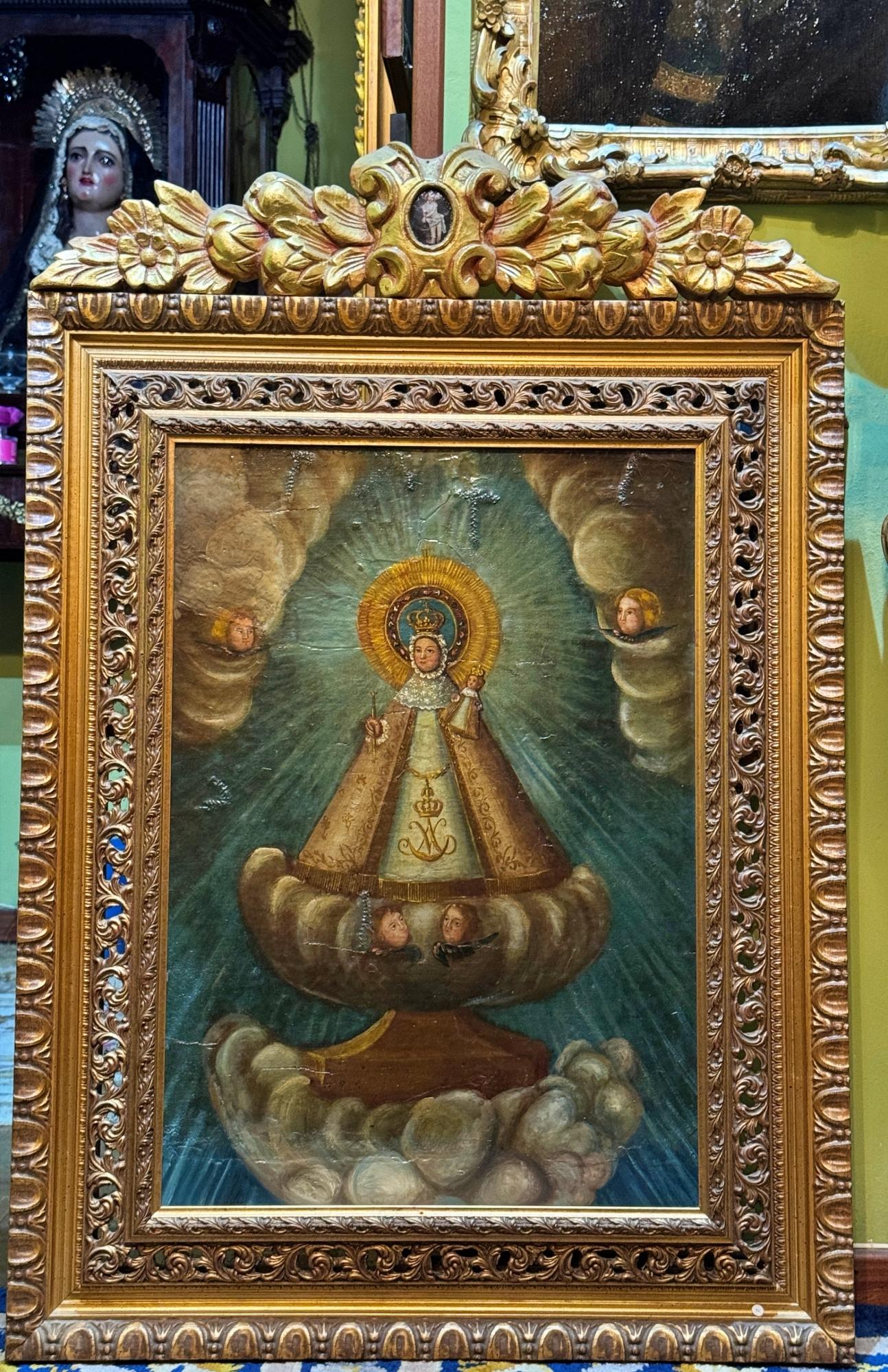 Prozessionsbanner mit einer Leinwand der Madonna von Candelaria, 16. (Spanisch) im Angebot