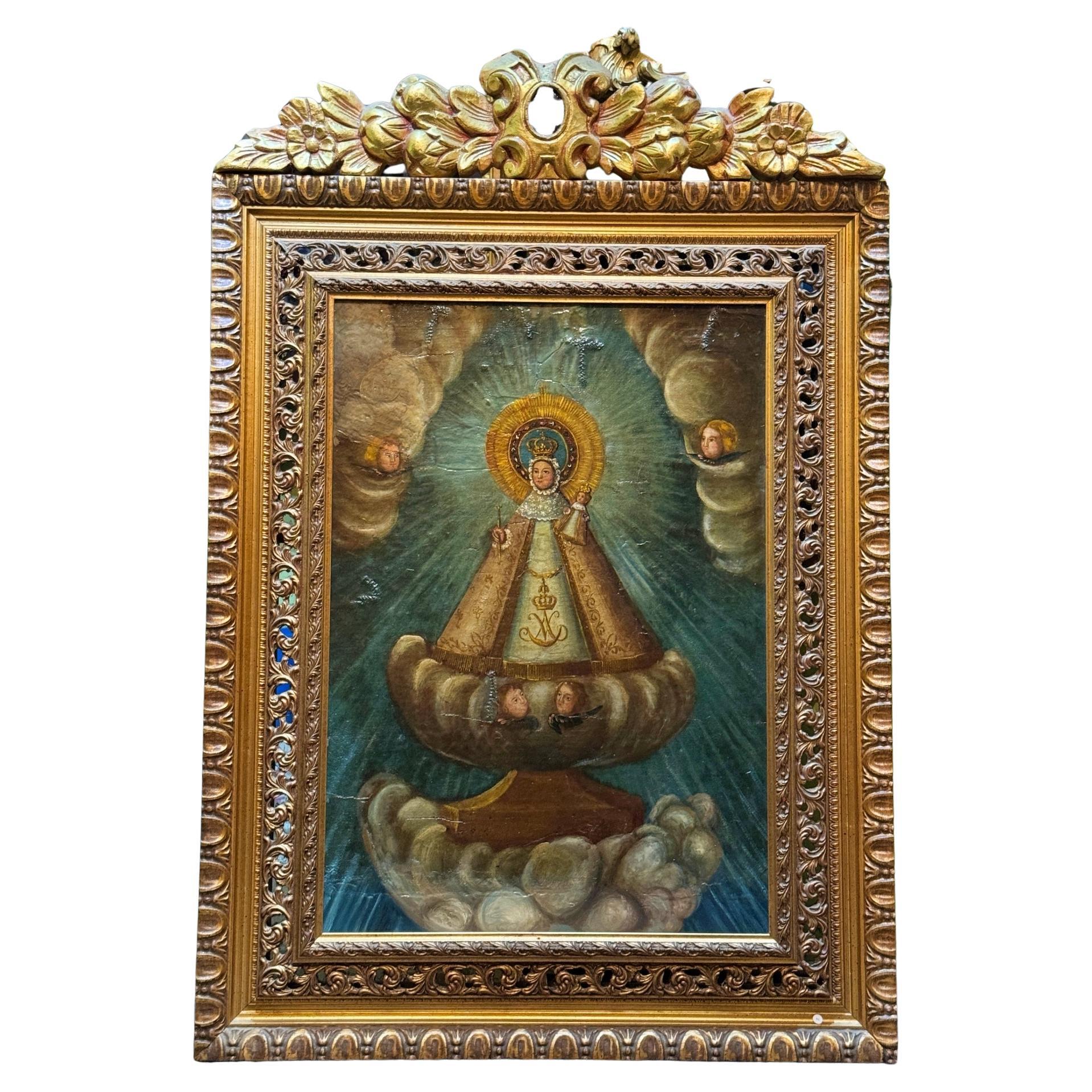 Prozessionsbanner mit einer Leinwand der Madonna von Candelaria, 16.