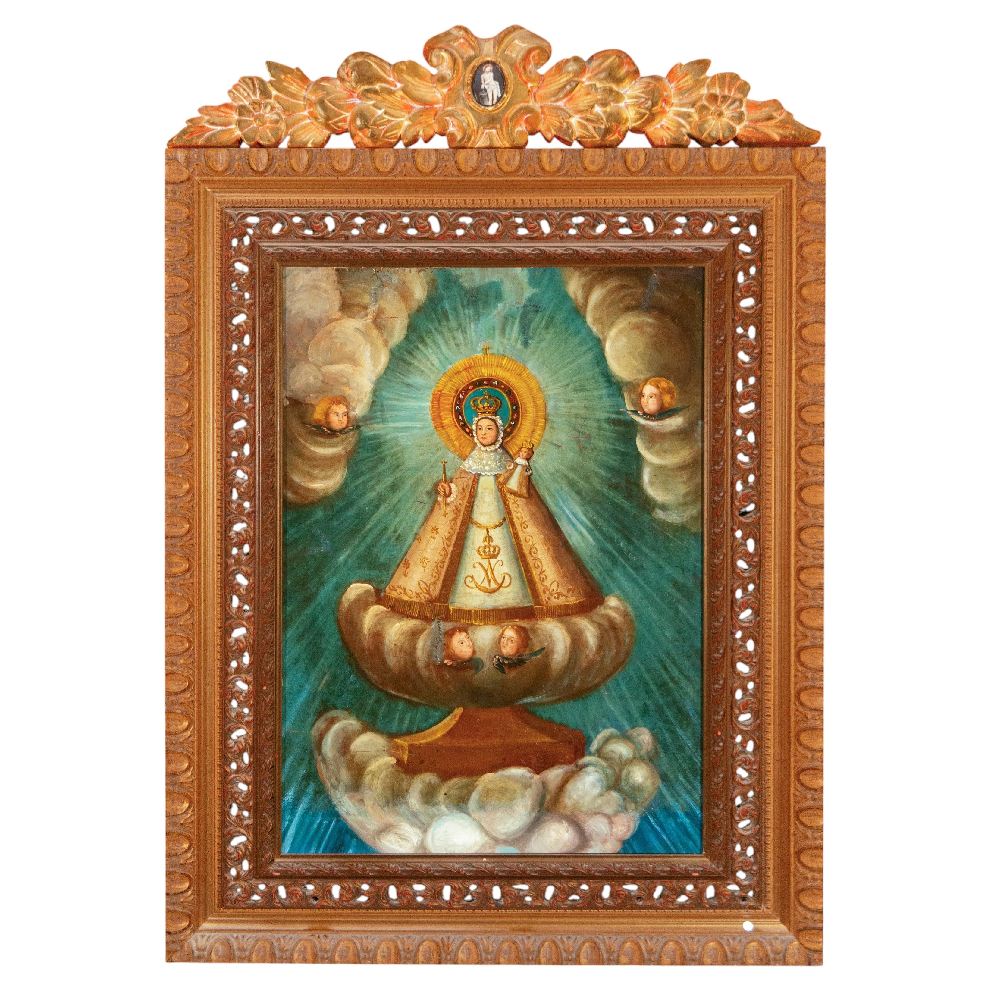 Processional banner with a canvas of Our Lady of Candelaria, 16th century For Sale