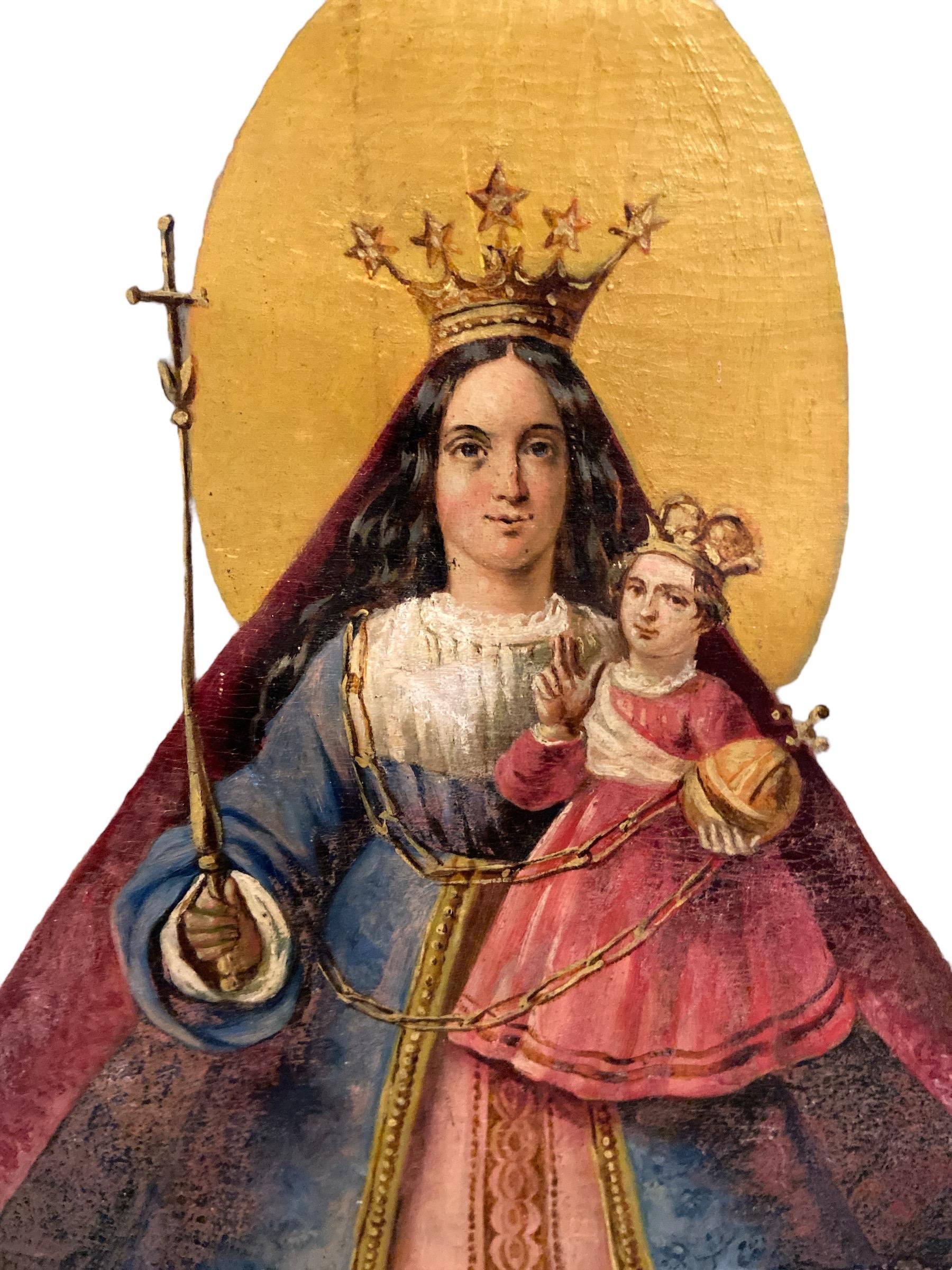 Néo-gothique bannière de procession avec Madonna et enfant en vente
