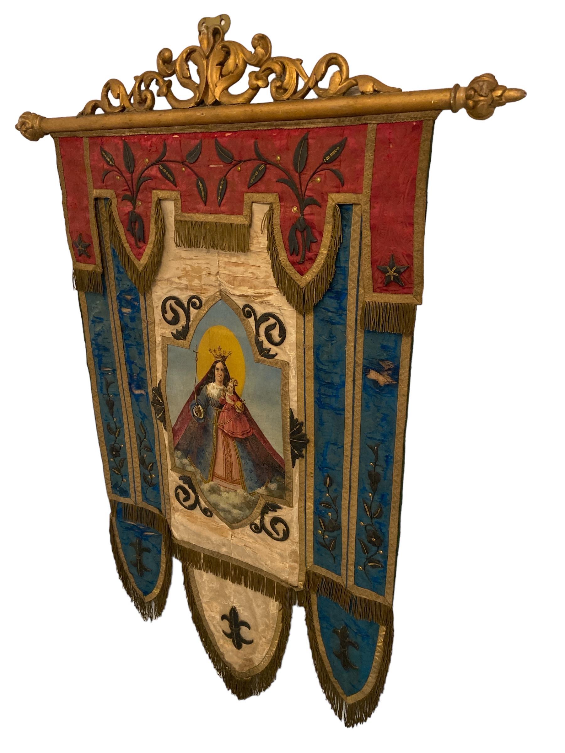Allemand bannière de procession avec Madonna et enfant en vente