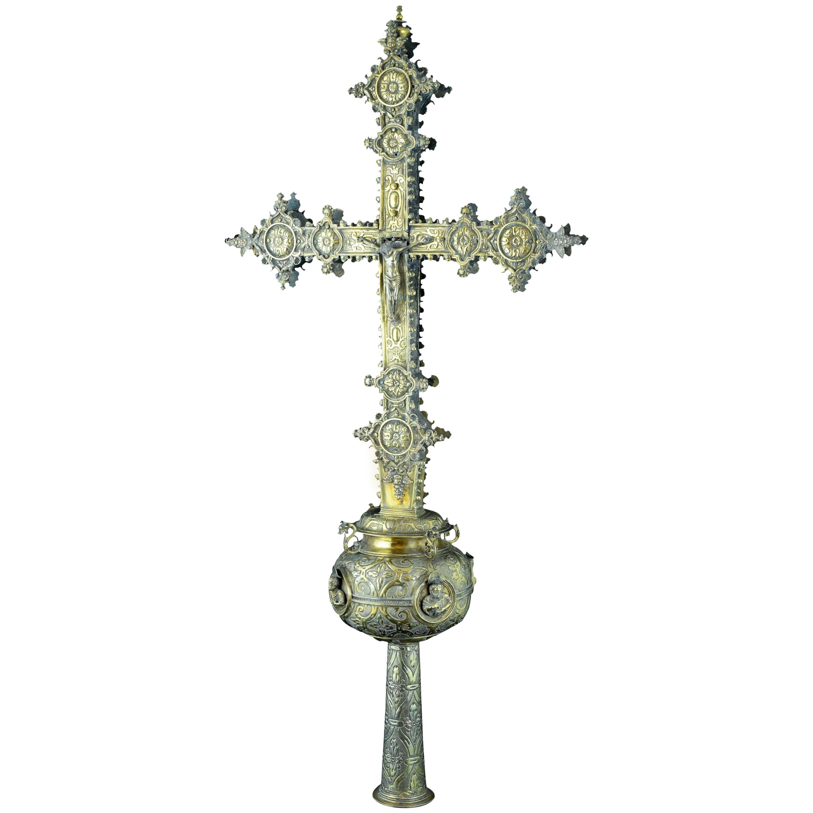 Processional Cross, Silver, Barbastro, Aragón, Spain, 16th Century For Sale