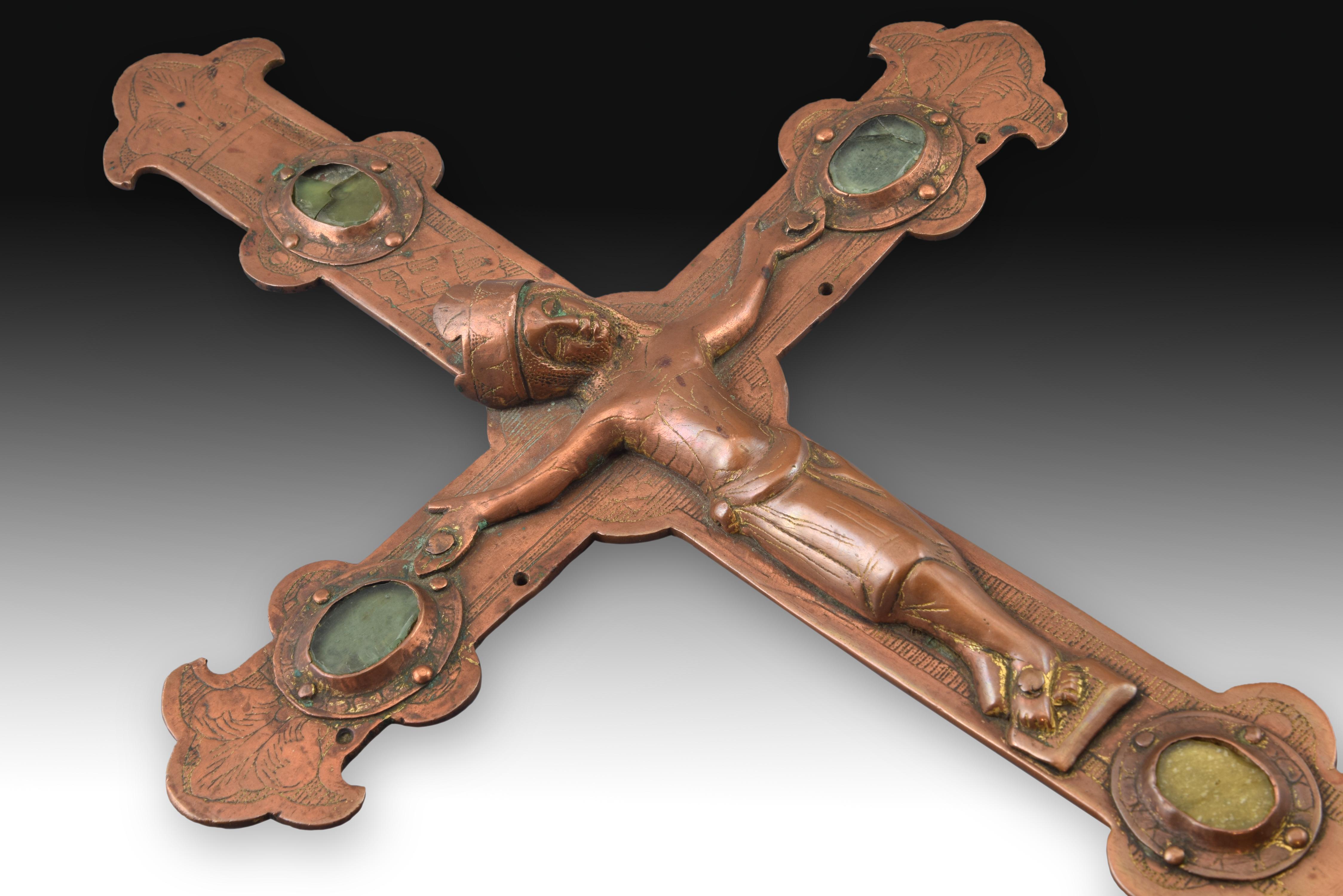 Gothic Processional Cross with Christ Copper, 14th Century