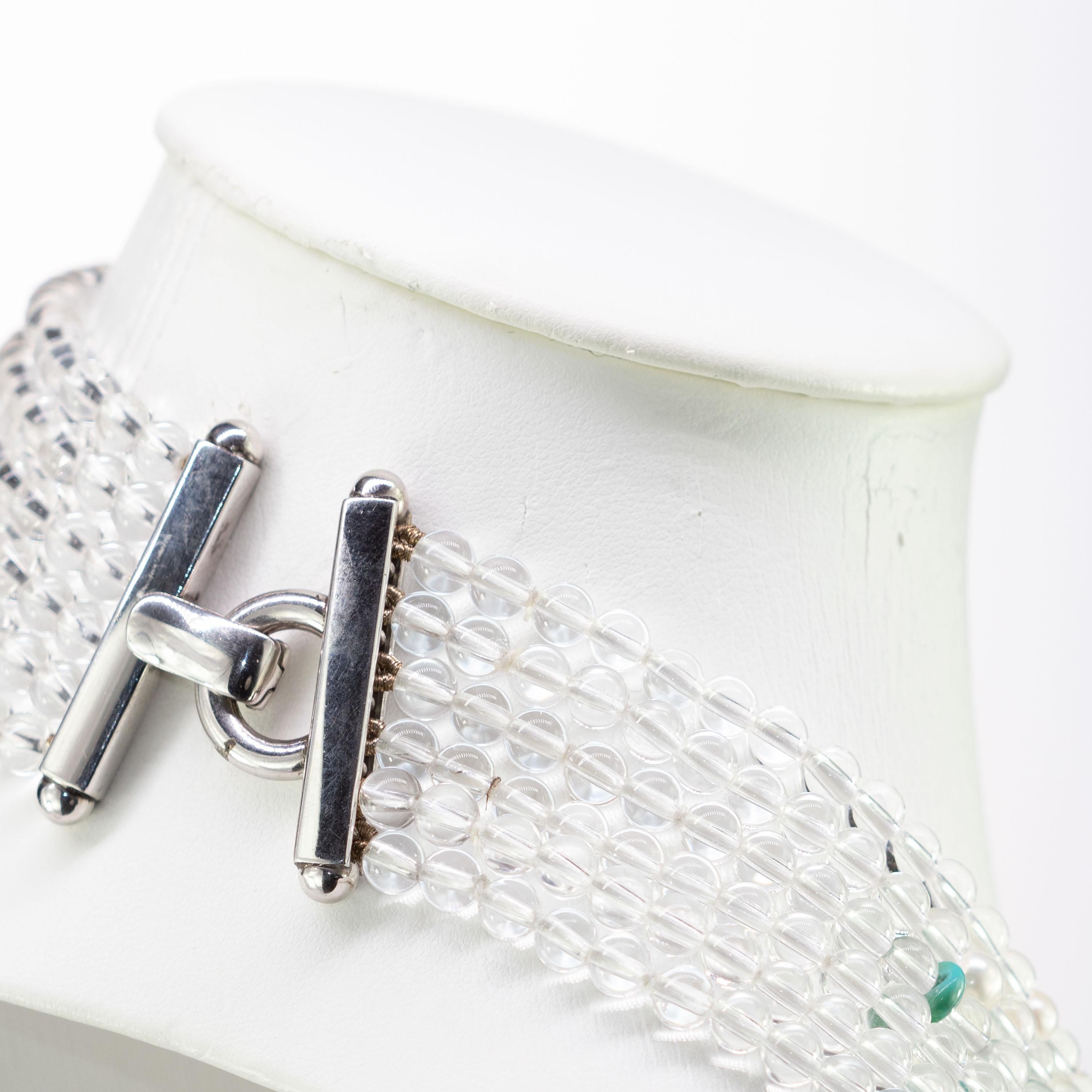 Cristallo di rocca, turchese, corallo, perla, collana di perline fatta a mano a più fili in vendita 1