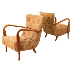 Vintage Prod. Italy, 1940 ca. Cassina, Two Walnut Armchairs