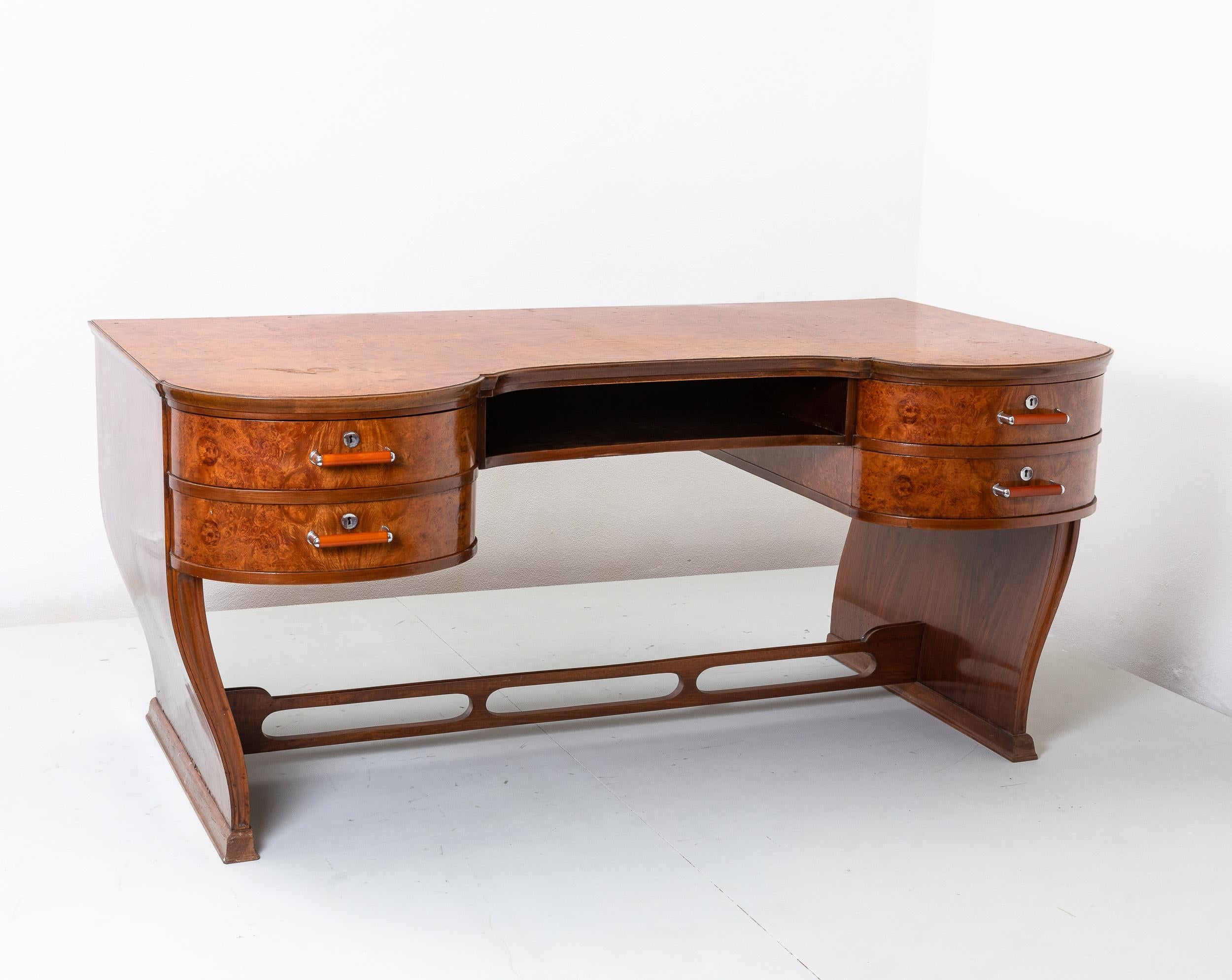 Prod. Italy, c. 1930 Deco desk with curvilinear forms  For Sale 4