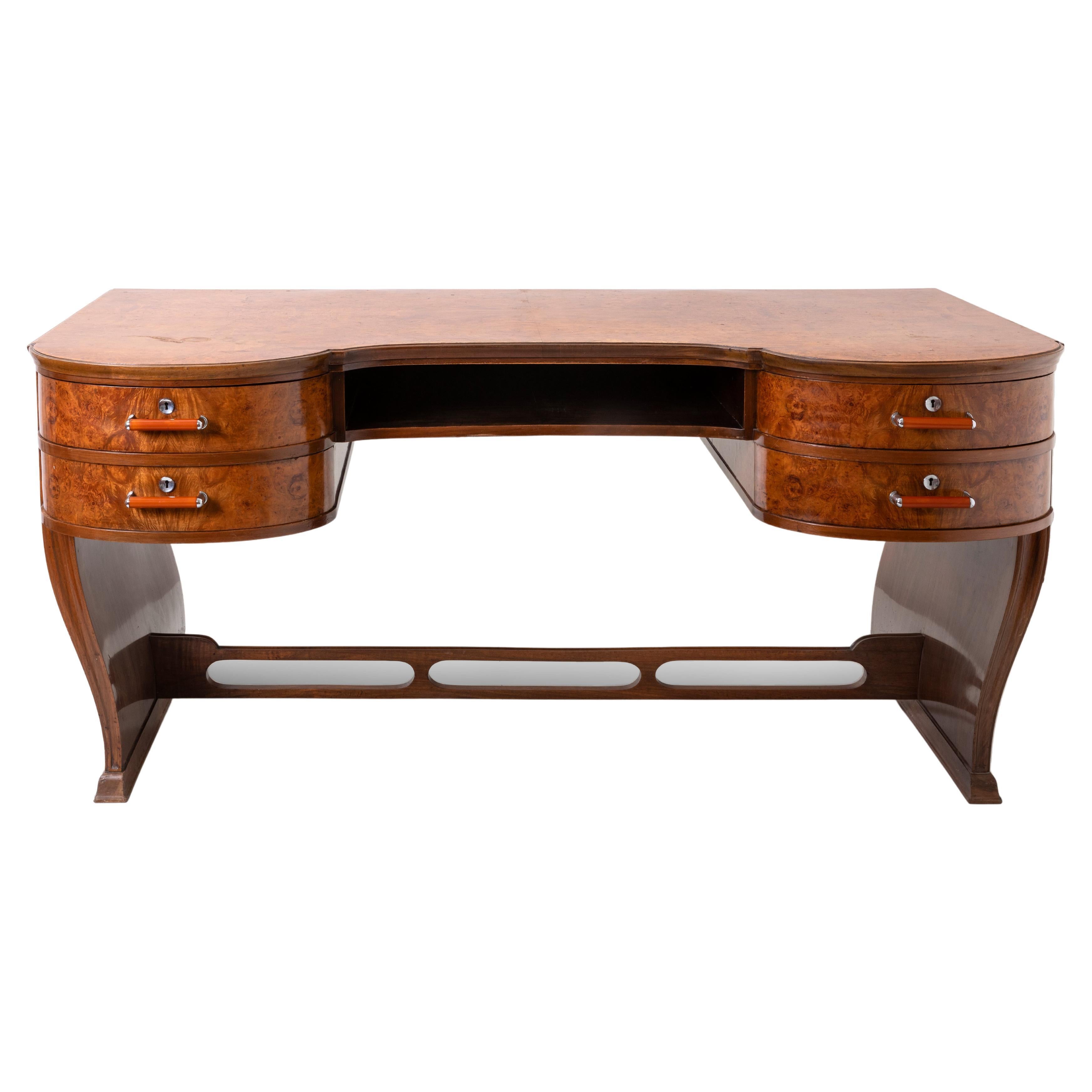 Prod. Italy, c. 1930 Deco desk with curvilinear forms  For Sale