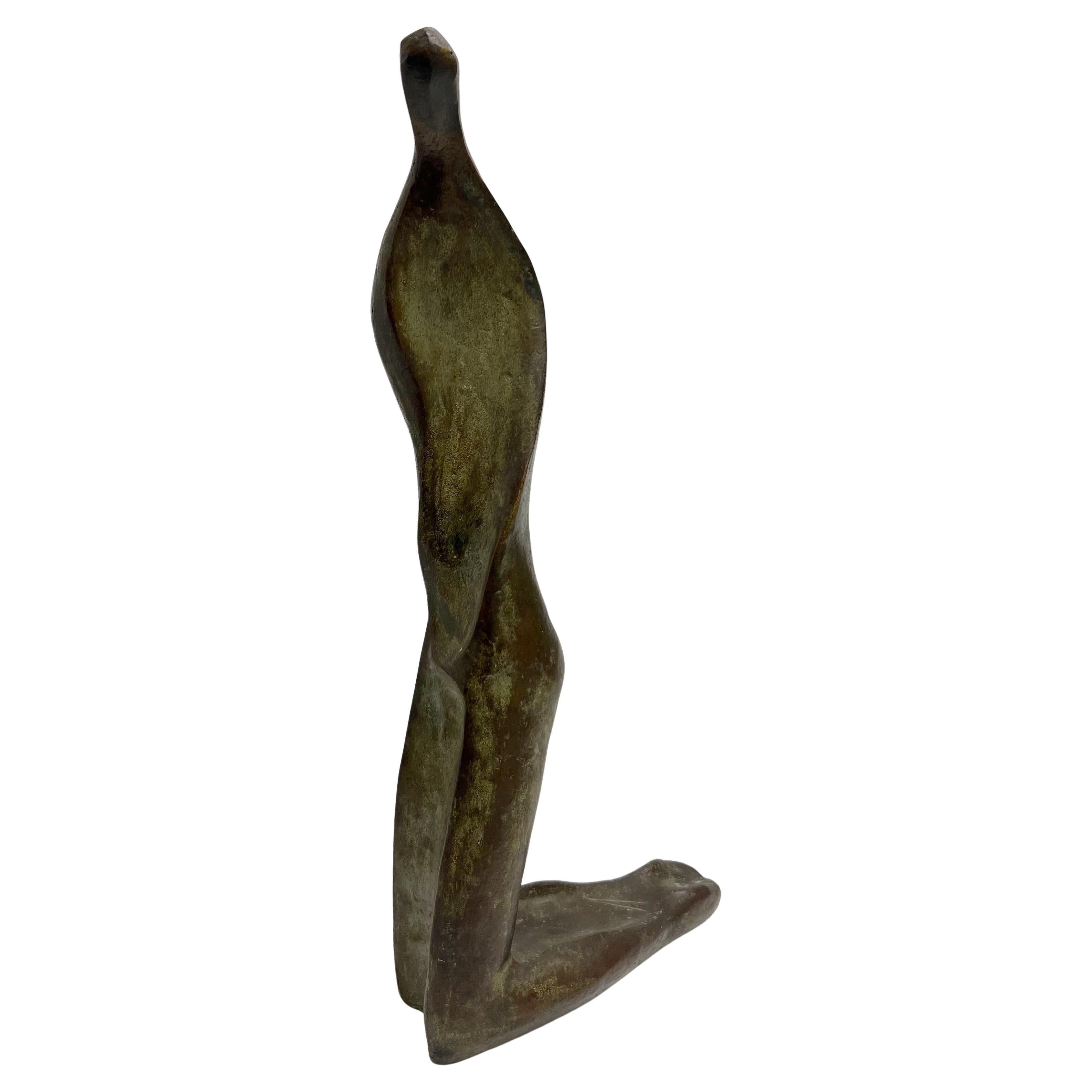 Prodosh DasGupta Modern Abstract Twisted Form Bronze Sculpture 1971 en venta