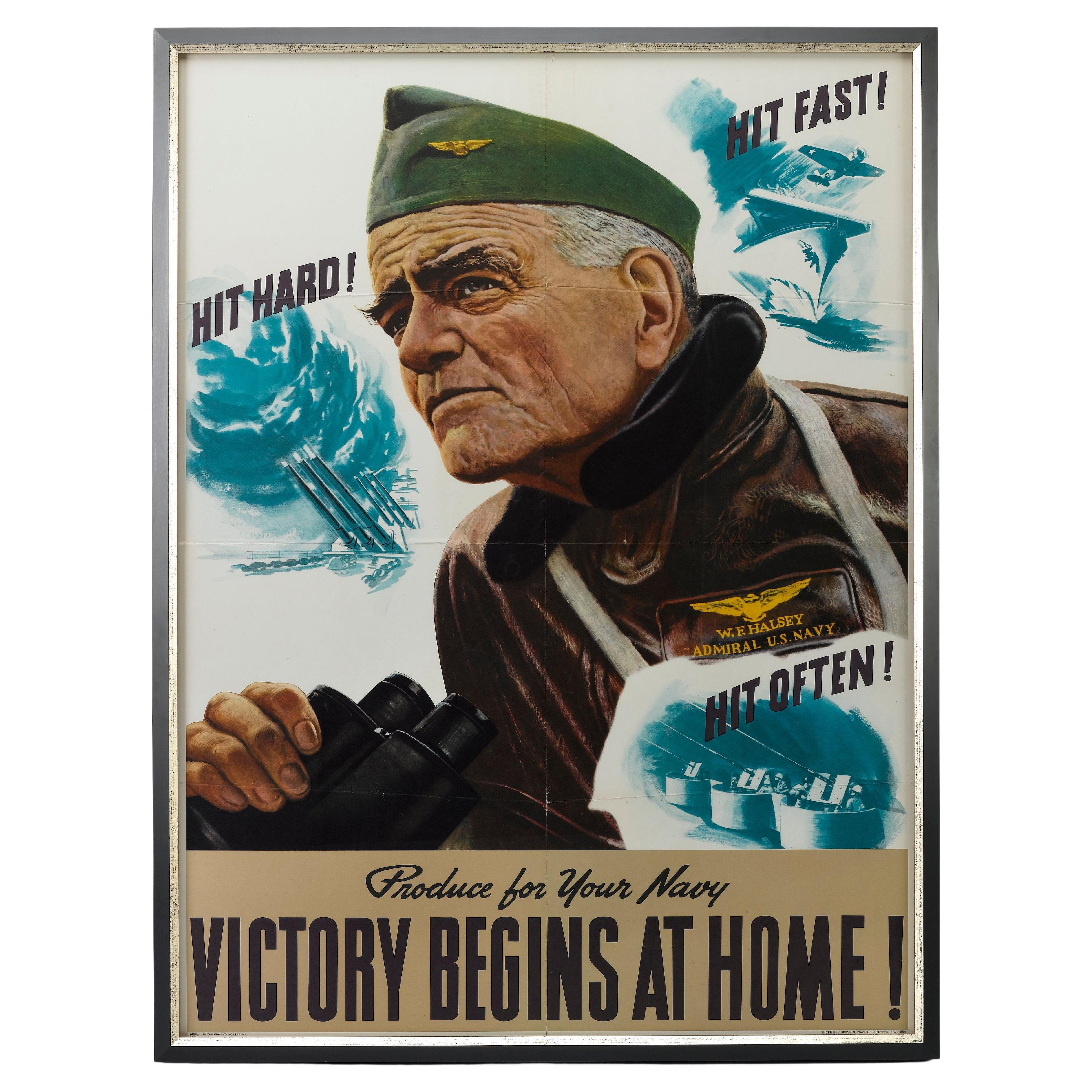 "Produce for your Navy / Victory Begins at Home!" Vintage WWII Poster