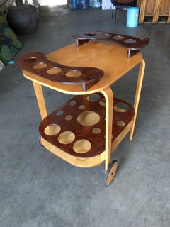 Midcentury Bent Birch Plywood Two-Tone Bar Cart