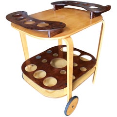 Carrello da bar bicolore in compensato di betulla del Medioevo