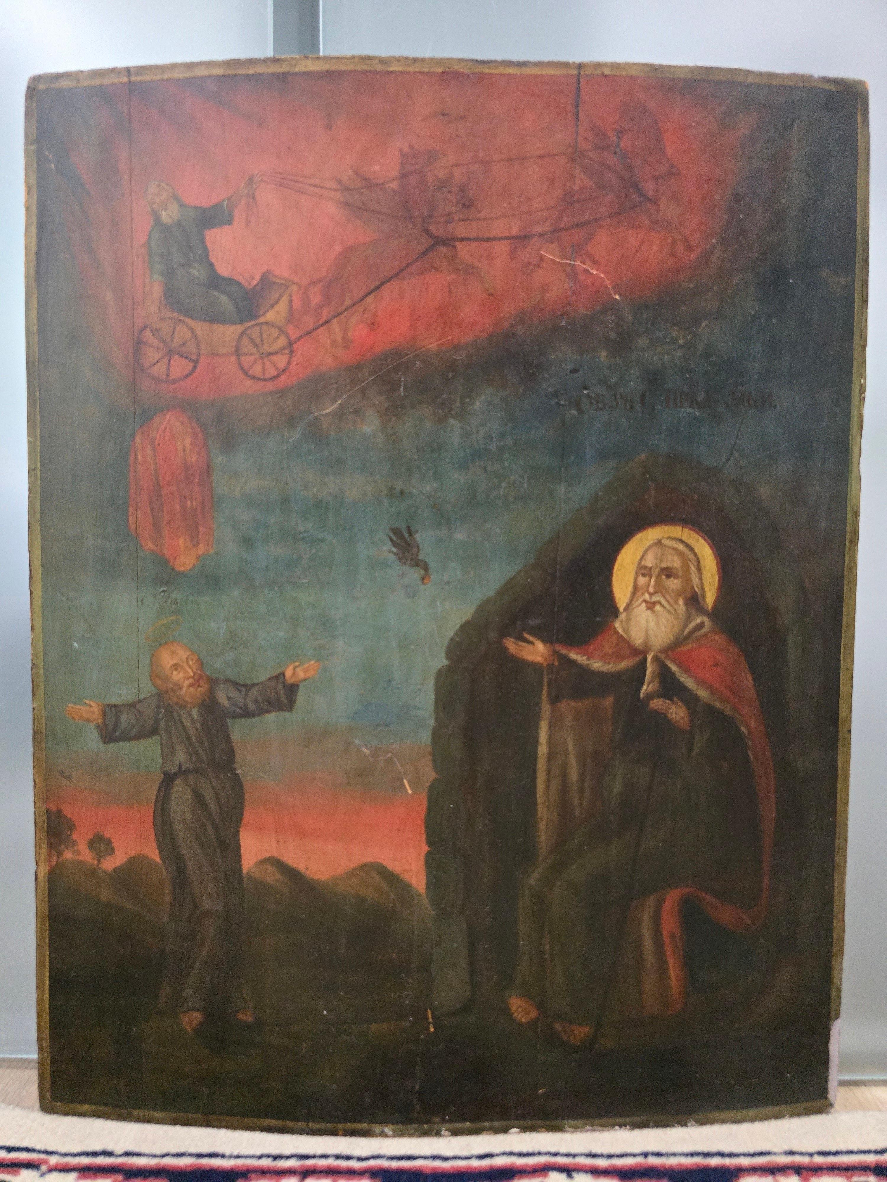 Titre du produit : Icon orthodoxe du 19e siècle - Ascension d'Elijah Bon état - En vente à Madrid, ES