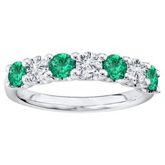 Products 7 Stone Diamond and Natural Green Emerald Band 1.75 Carat White Gold