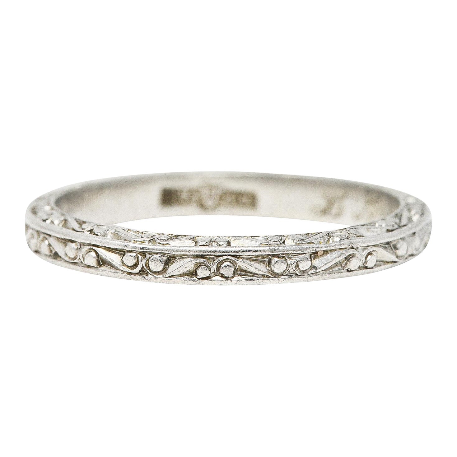 Abel Bros. Alliance jonc de mariage antique Art Déco à guirlandes en volutes, 1919