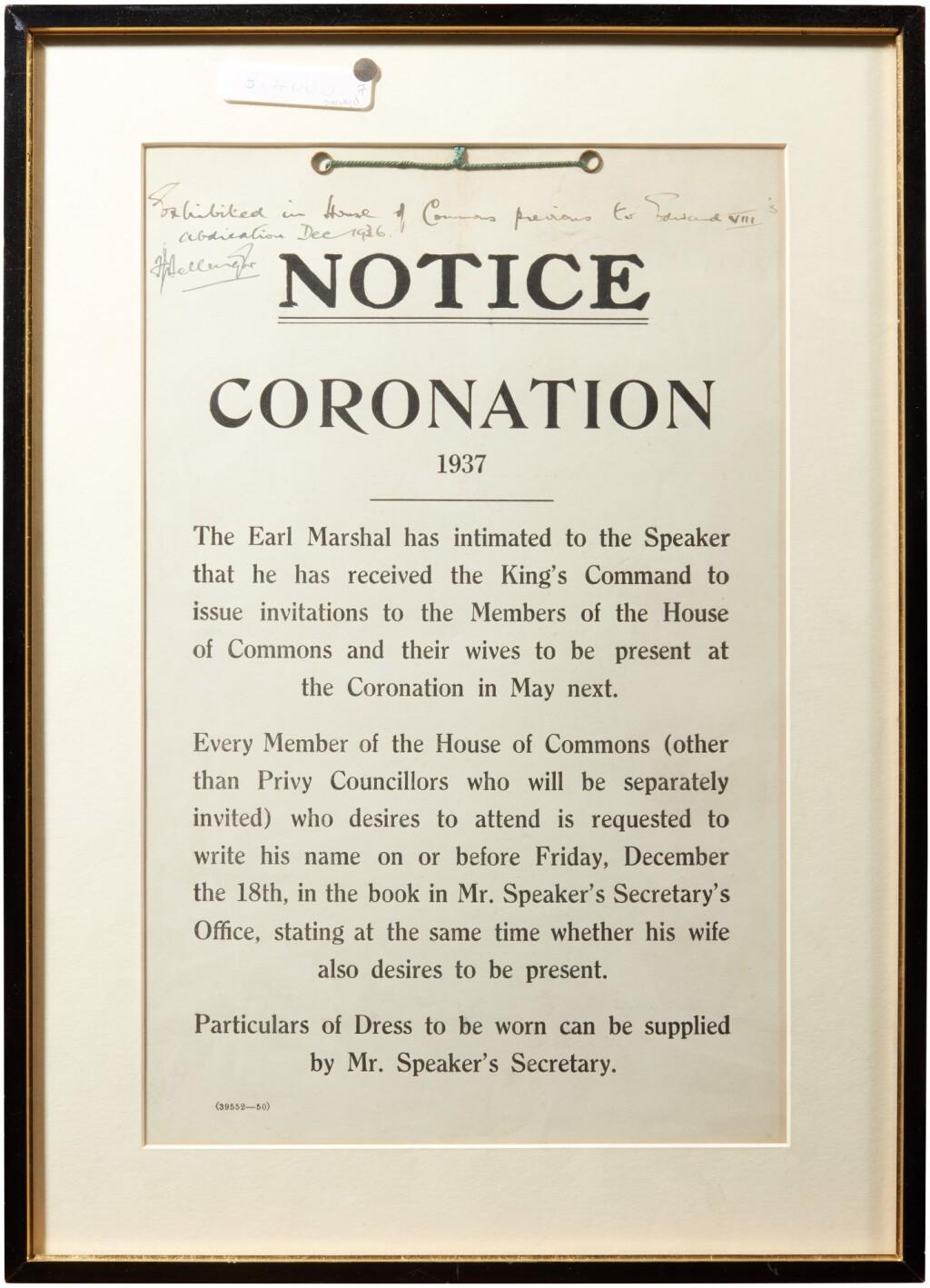 Paper Products Edward VIII 1936 coronation notice with Certificate of Authenticity