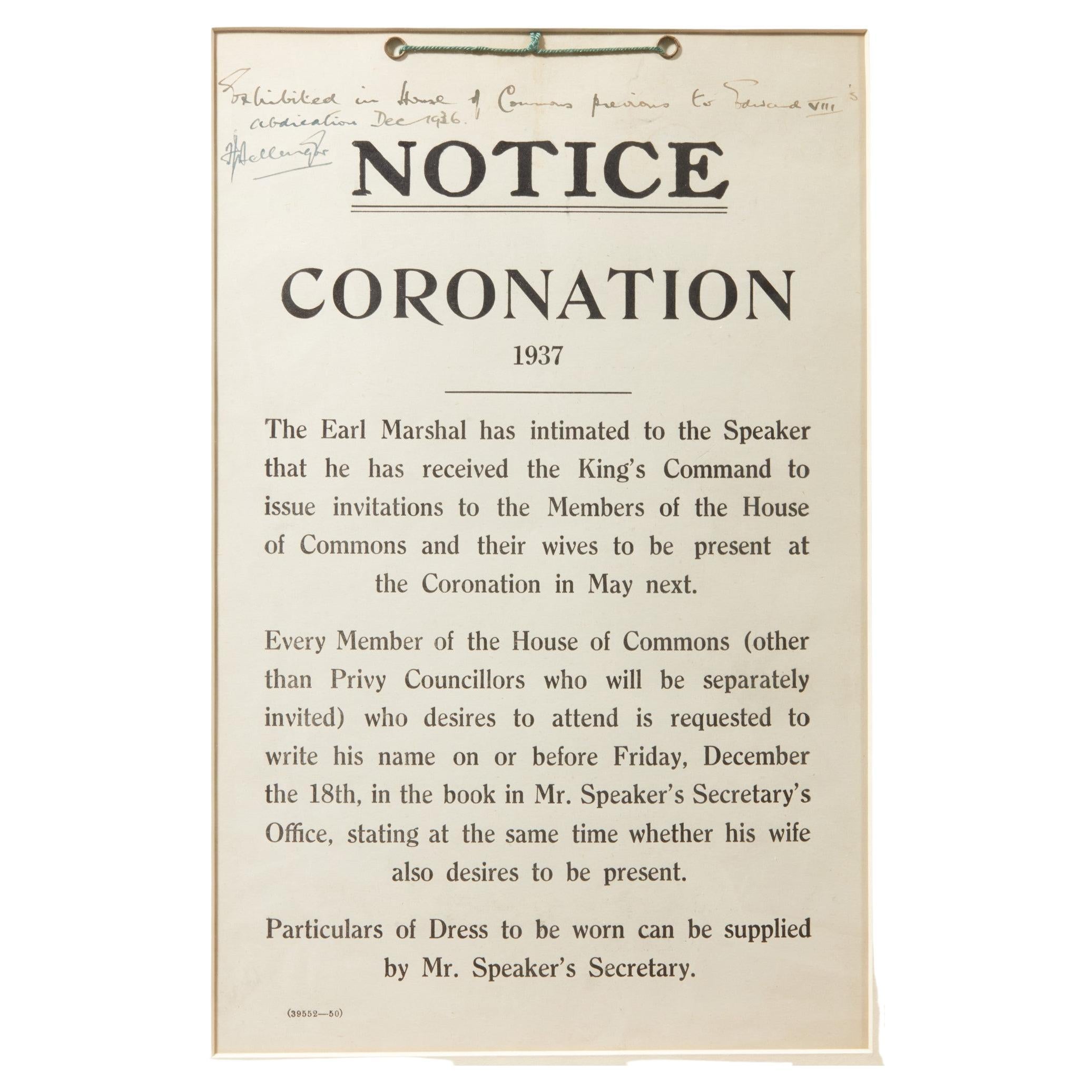 Products Edward VIII 1936 coronation notice with Certificate of Authenticity For Sale